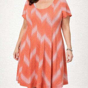 Robbie Bee Women’s Plus Size 2X Orange Chevron A-Line Dress Short Sleeve Stretch